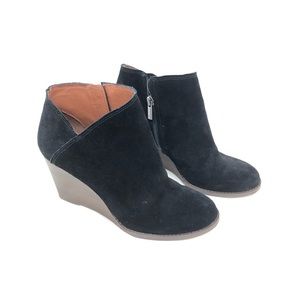 Lucky Brad Black Suede Wedge Bootie size 8